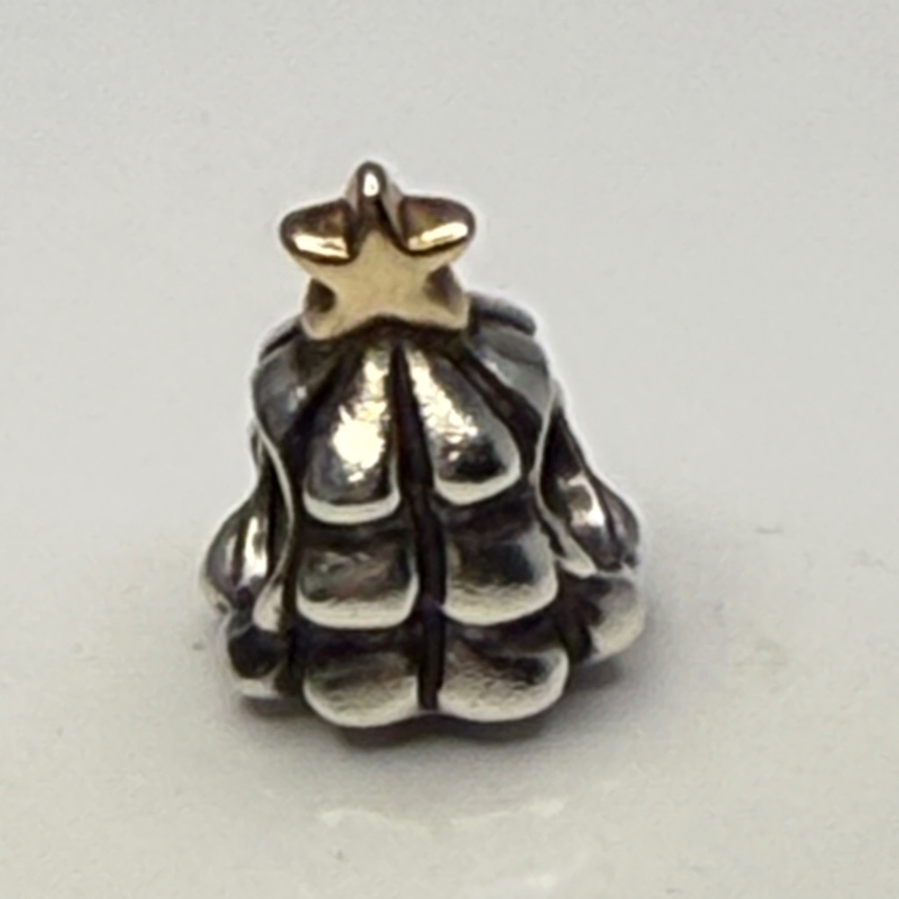 Retired Pandora Christmas Tree Charm with Gold Star Accent